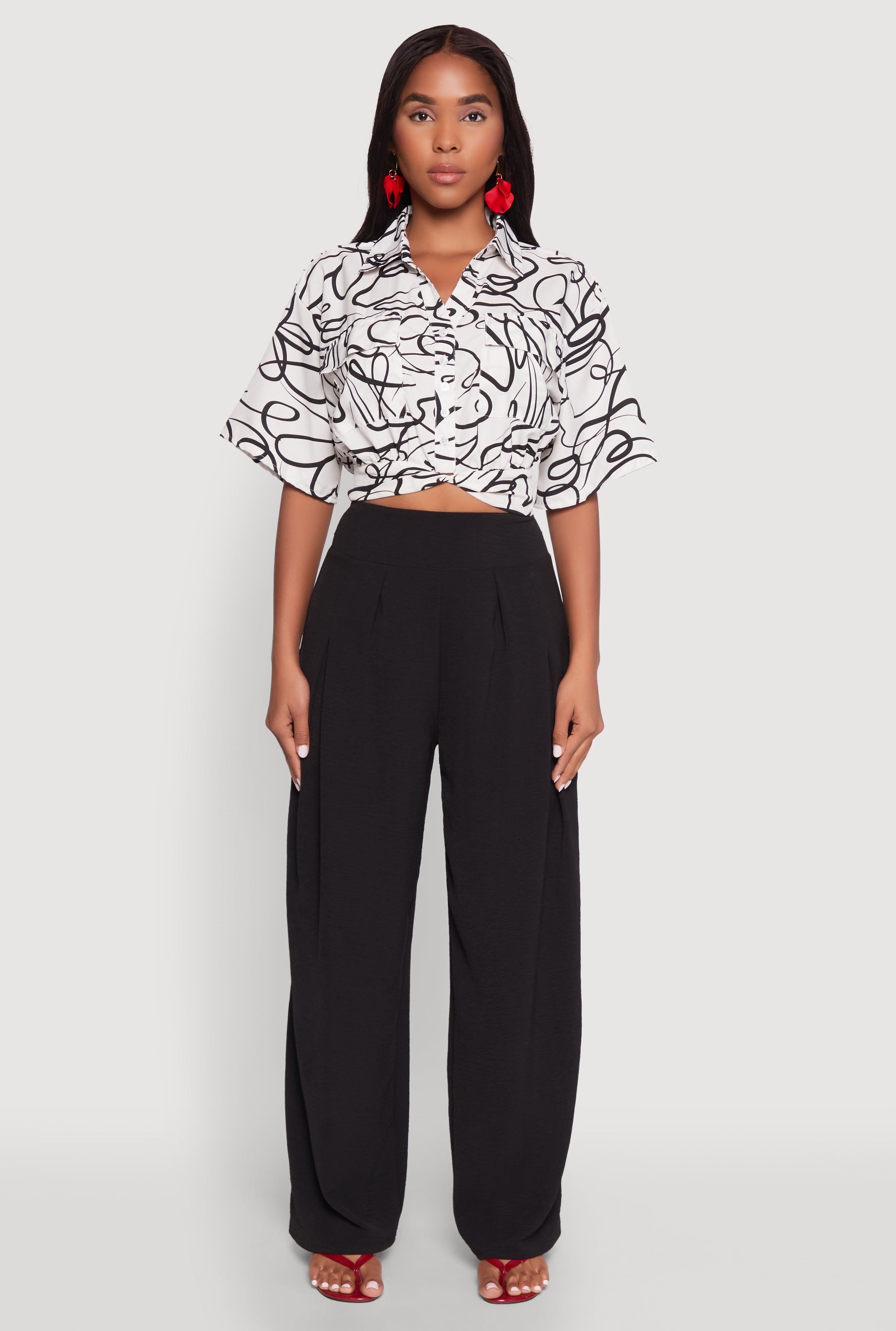 Twist Front Swirl Print Top