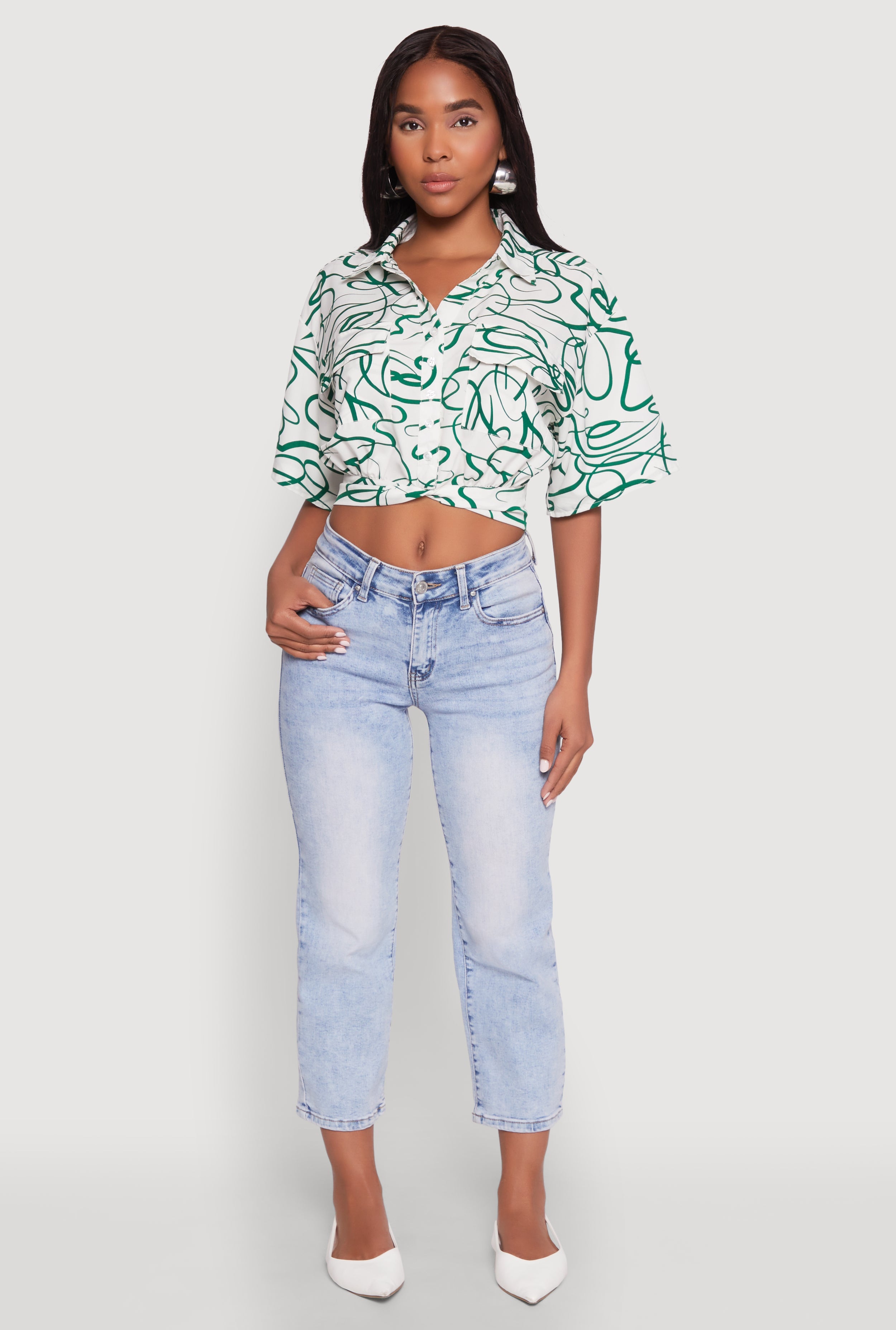 Twist Front Swirl Print Top