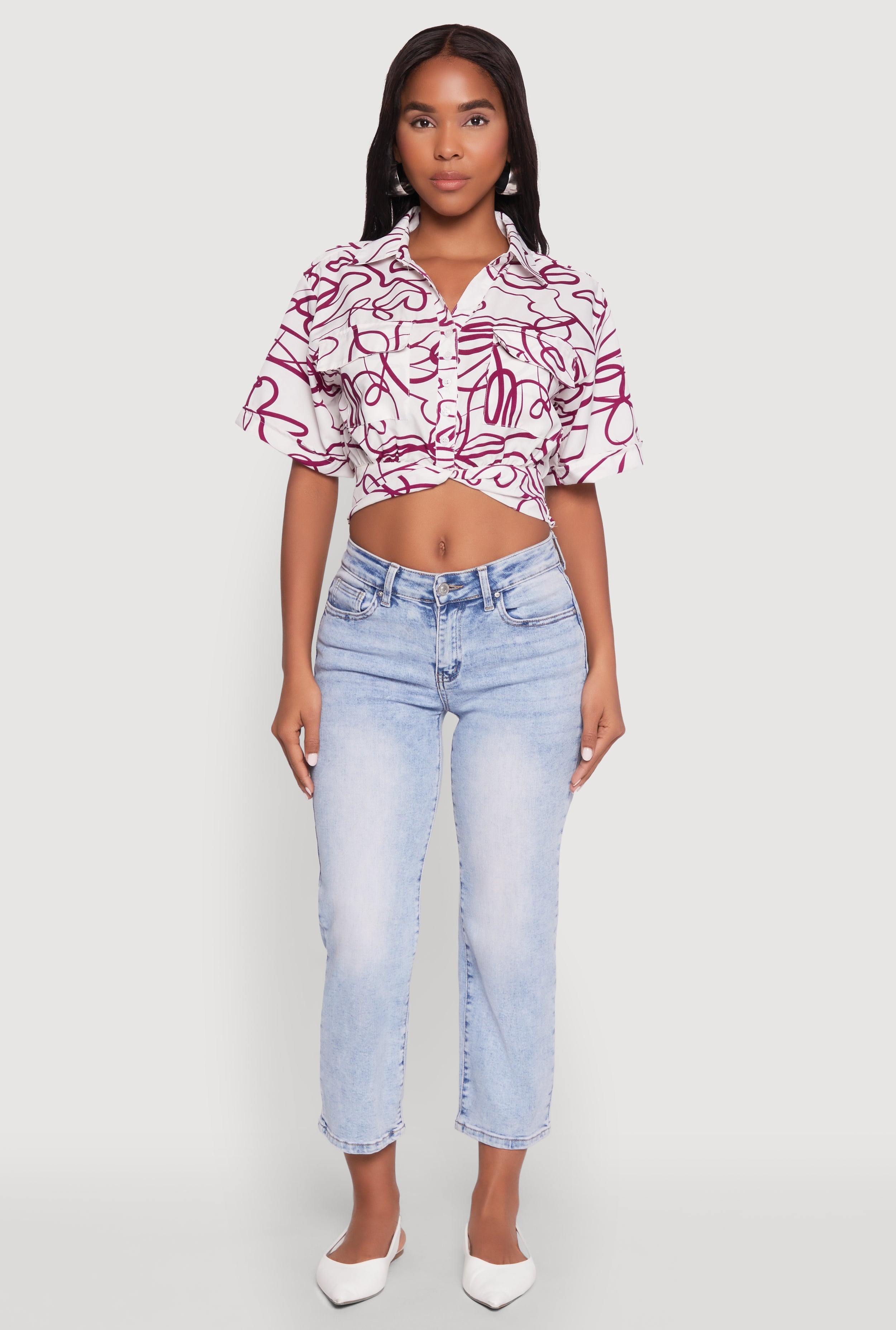 Twist Front Swirl Print Top