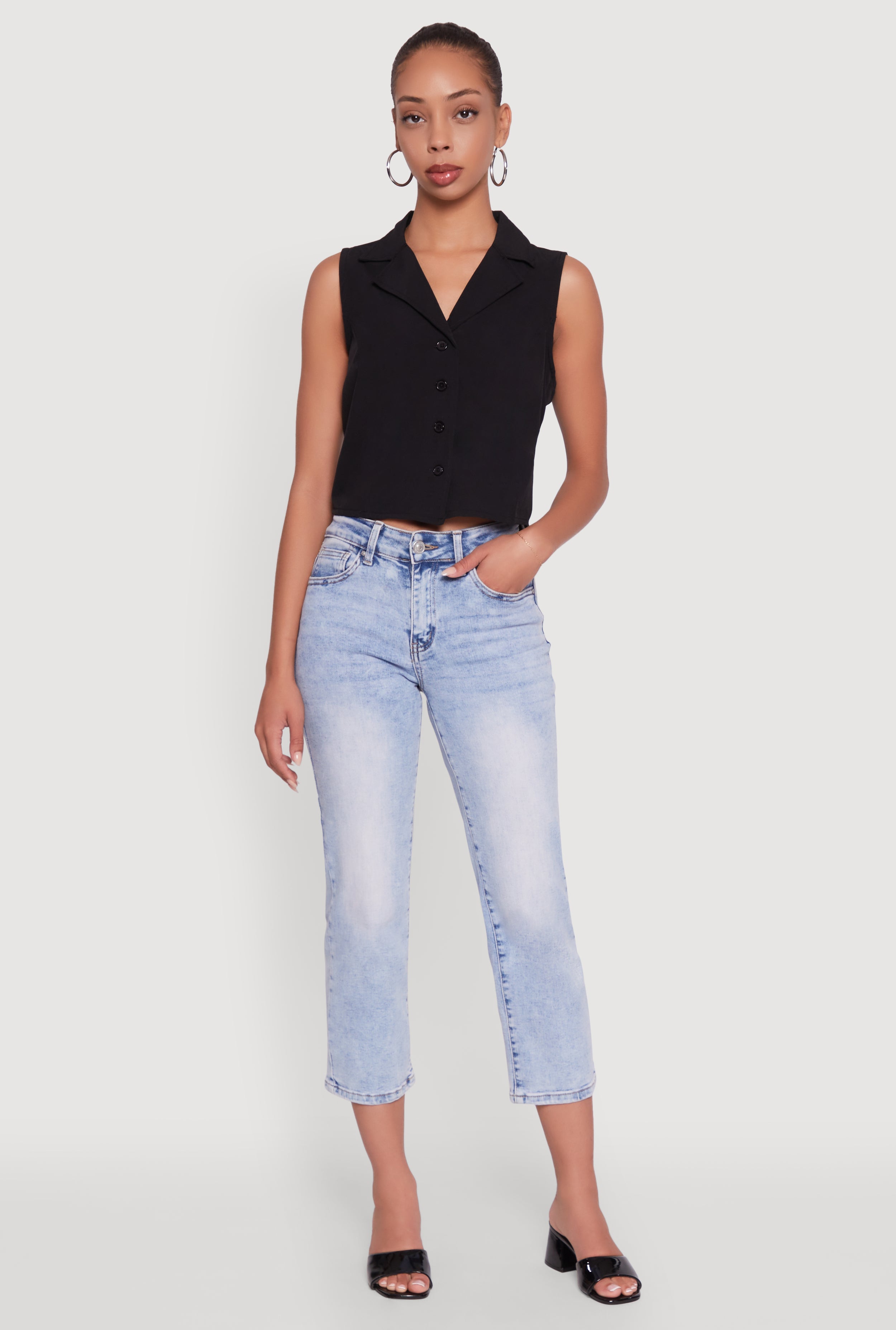 Trendy Button Front Cropped Blazer Vest
