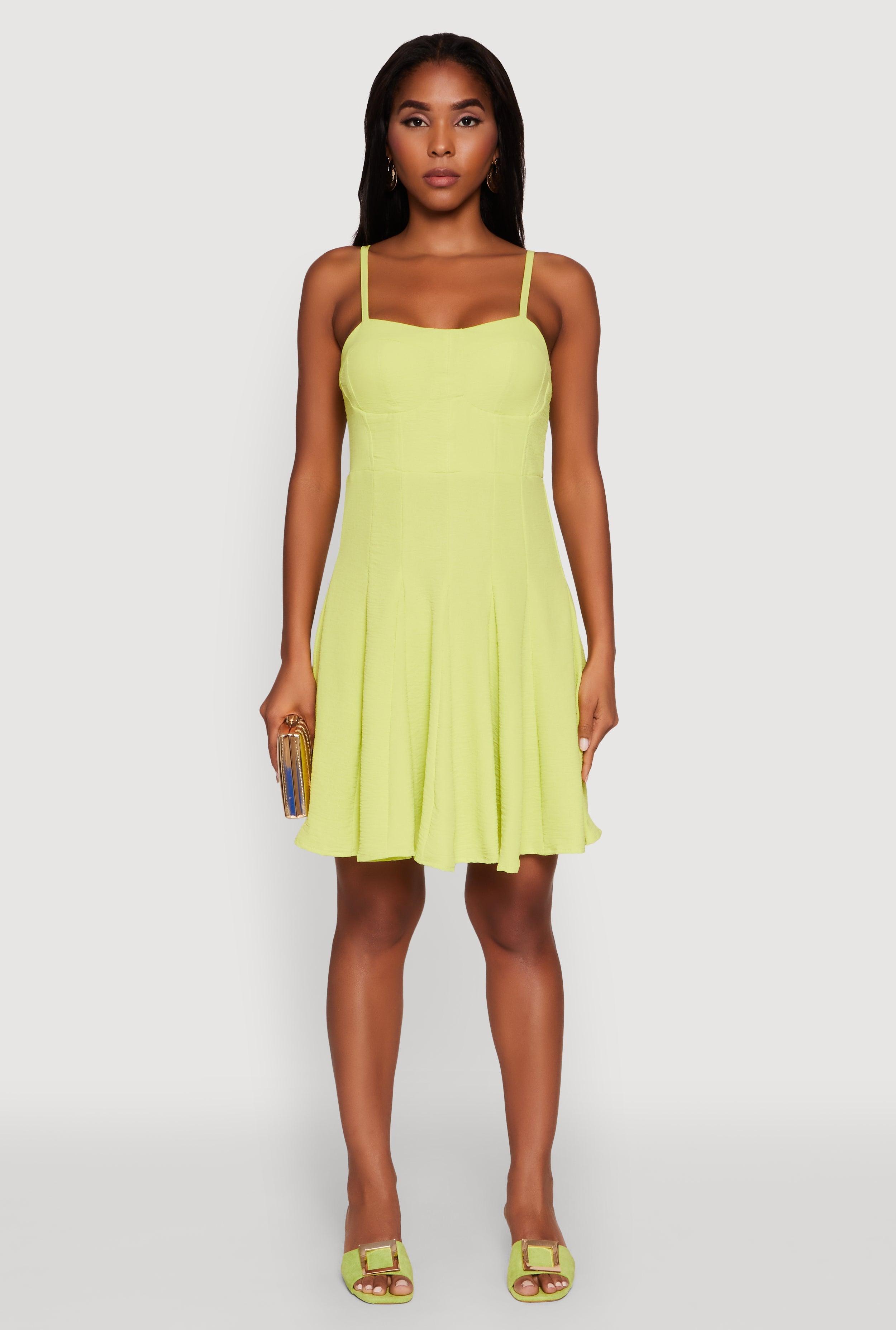 Trendy Crepe Knit Padded Bustier Skater Dress