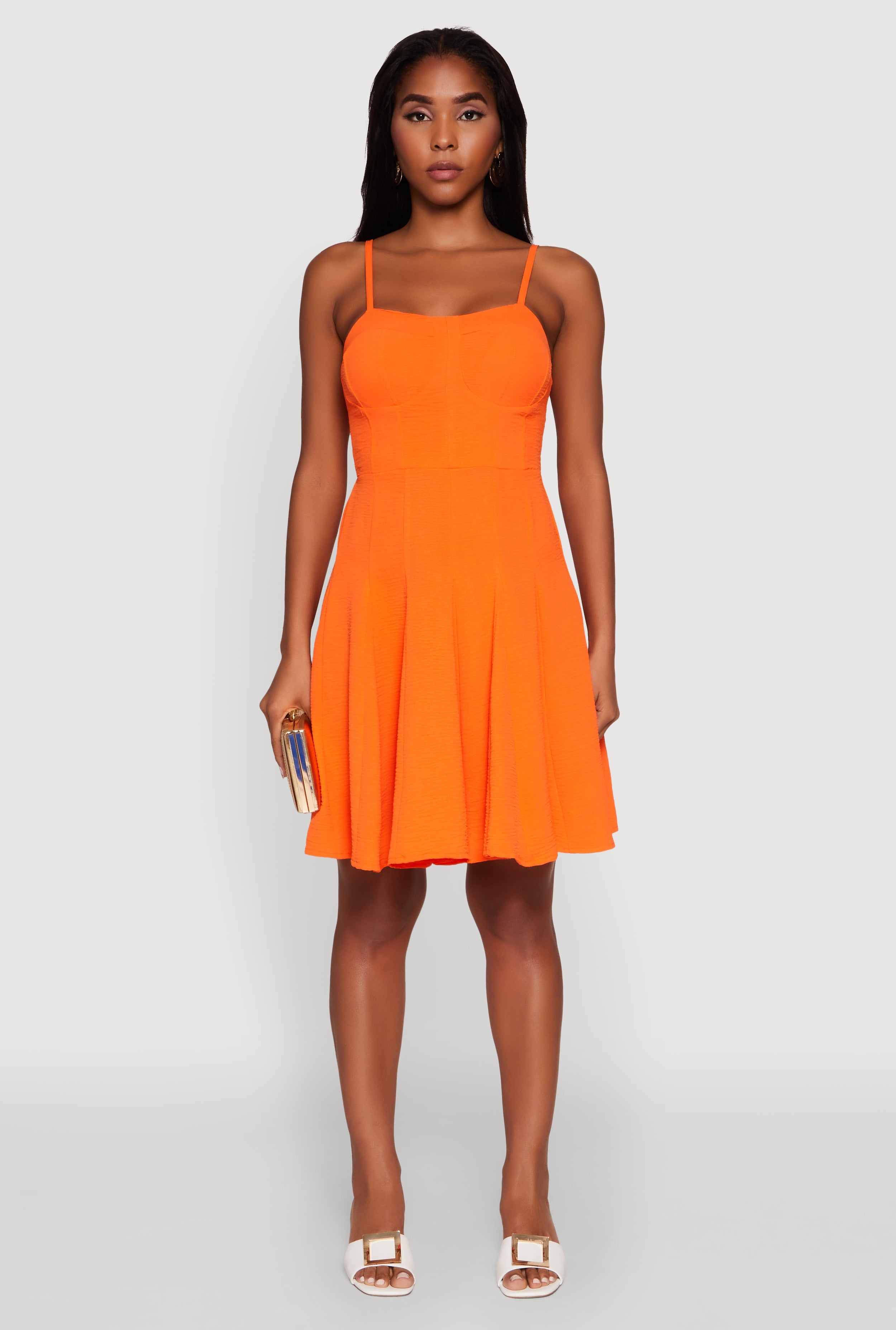 Trendy Crepe Knit Padded Bustier Skater Dress