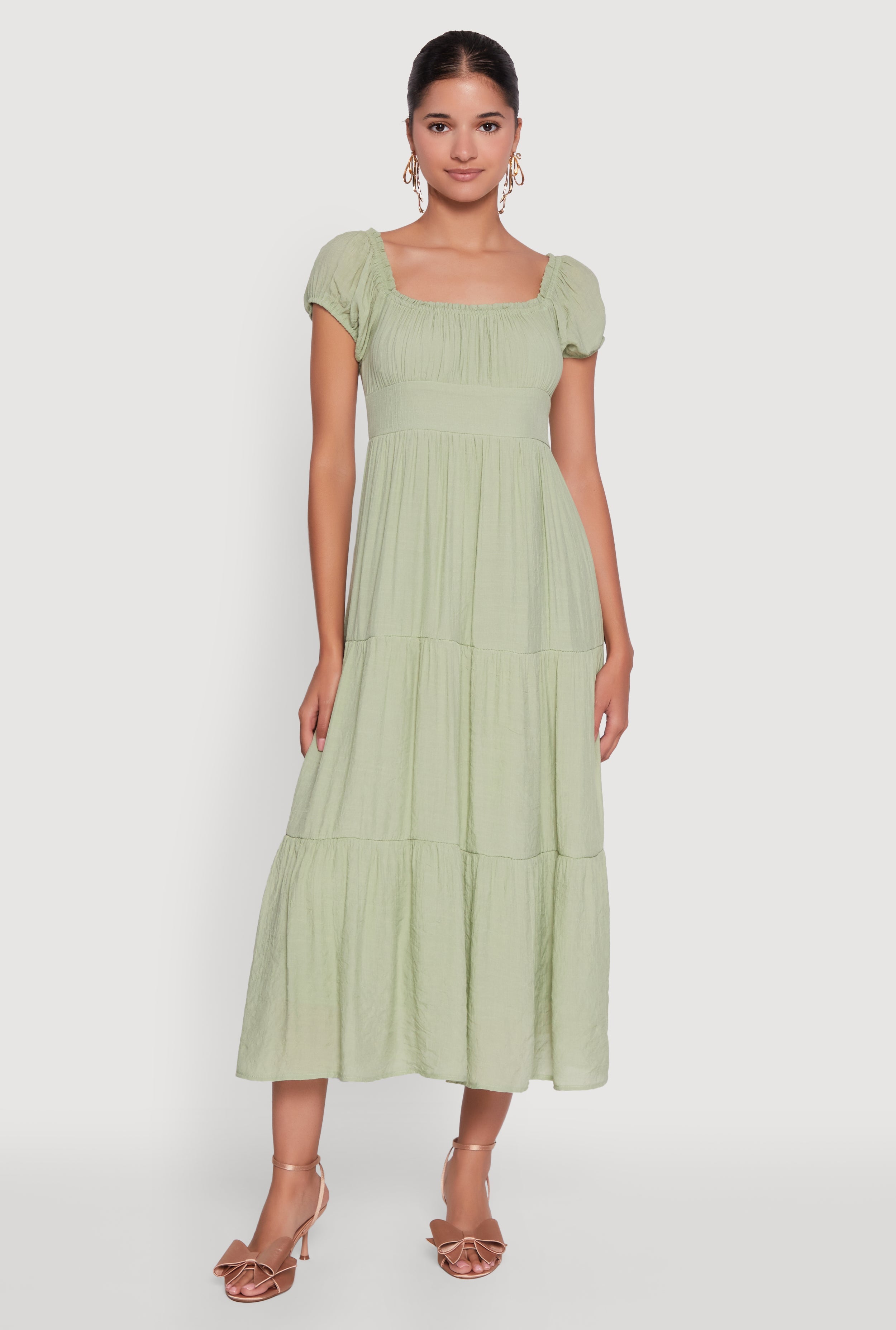 Timeless Short Puff Sleeve Empire Waist Maxi Dress
