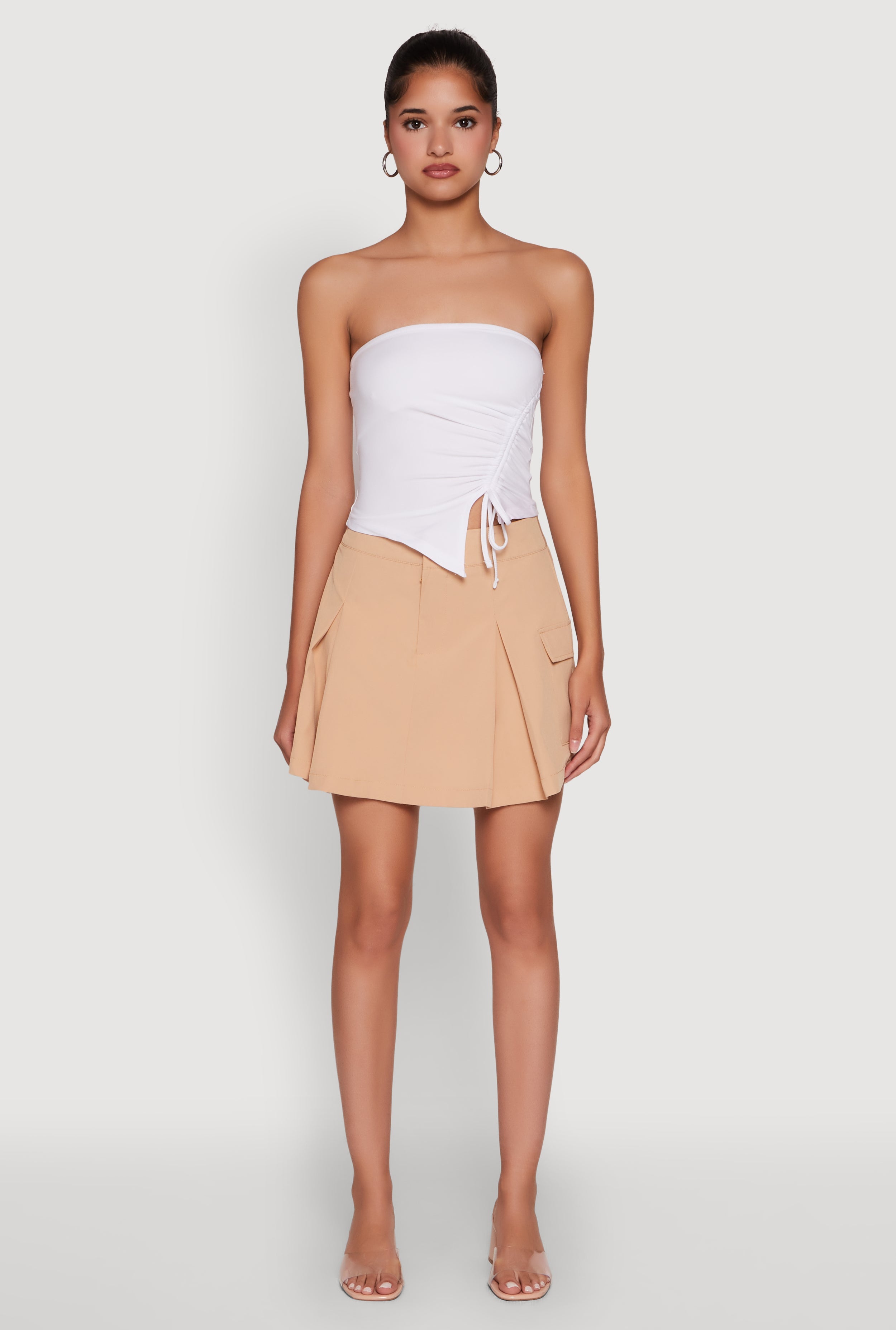 Trendy High Waisted Pleated Skort with Cargo Pockets