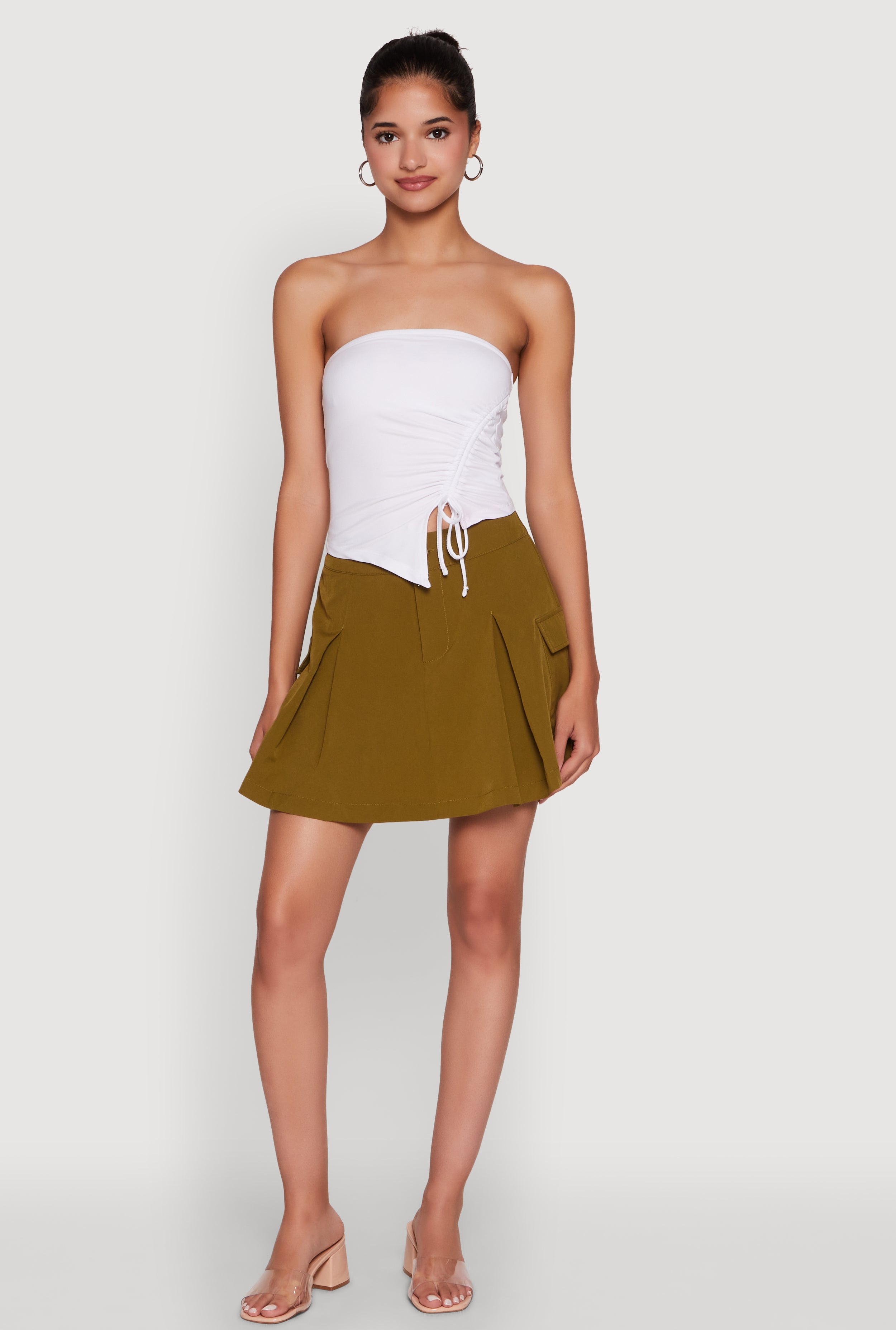Trendy High Waisted Pleated Skort with Cargo Pockets