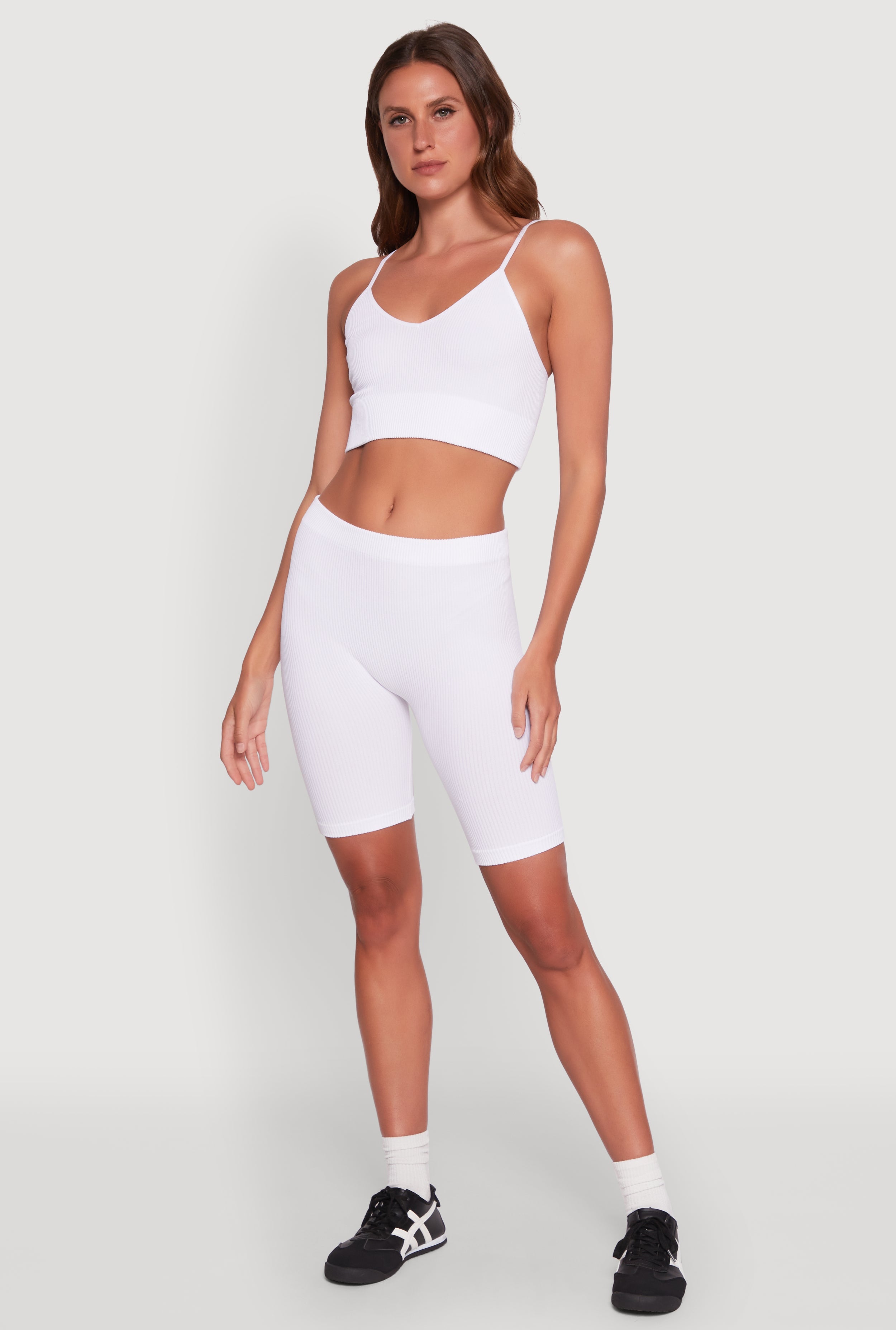 Seamless High Waisted Ribbed Knit Bike Shorts