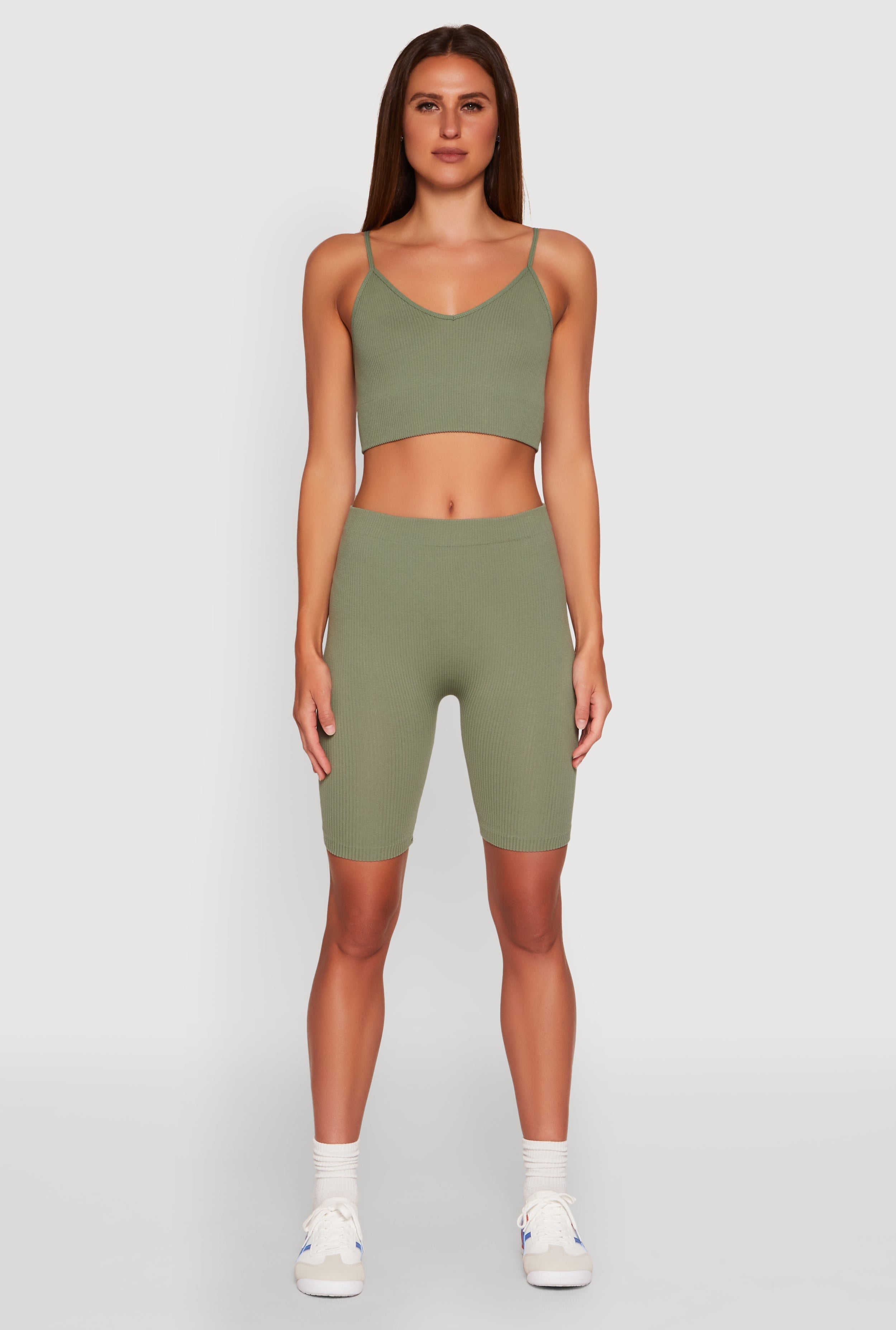 Seamless High Waisted Ribbed Knit Bike Shorts