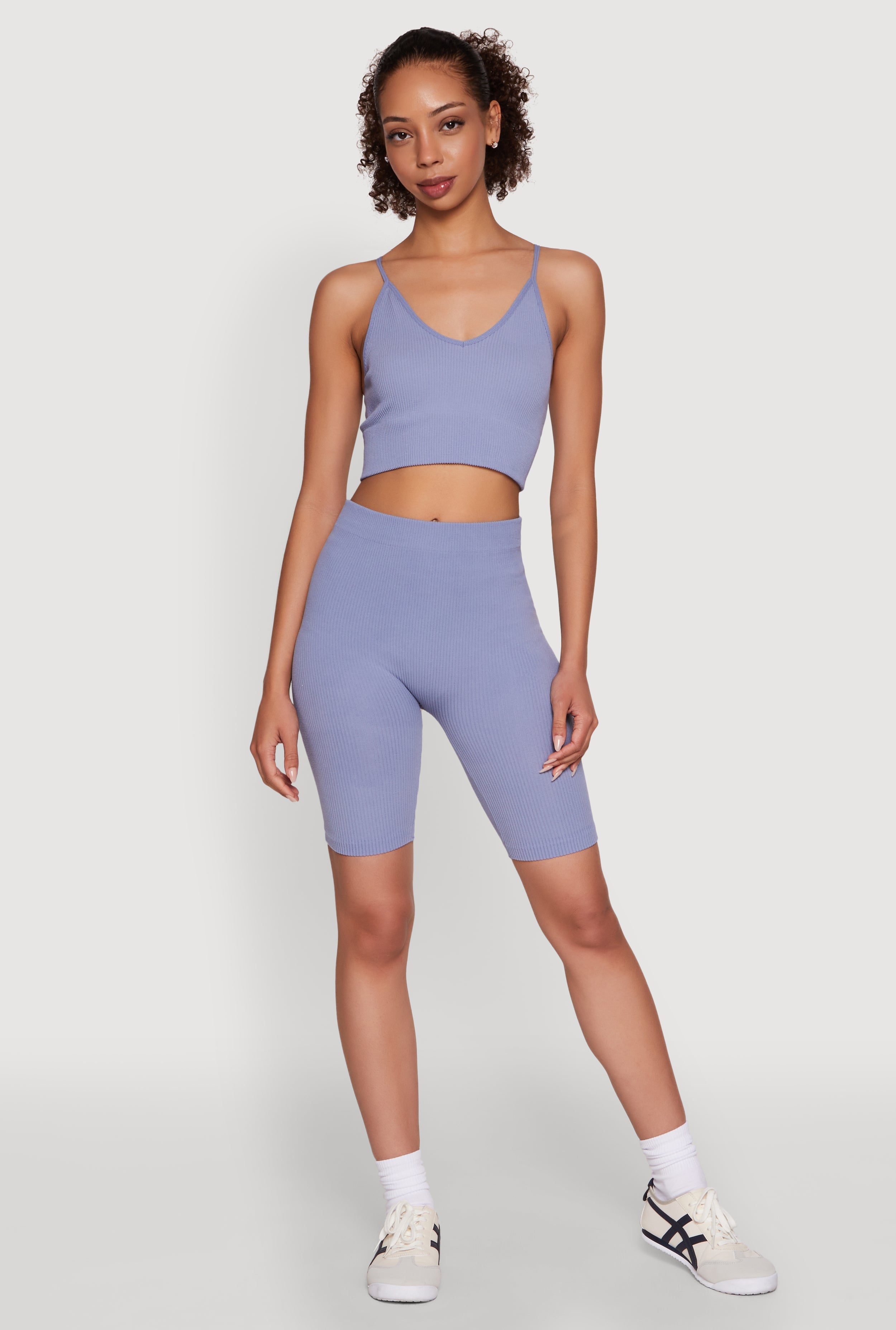 Seamless High Waisted Ribbed Knit Bike Shorts