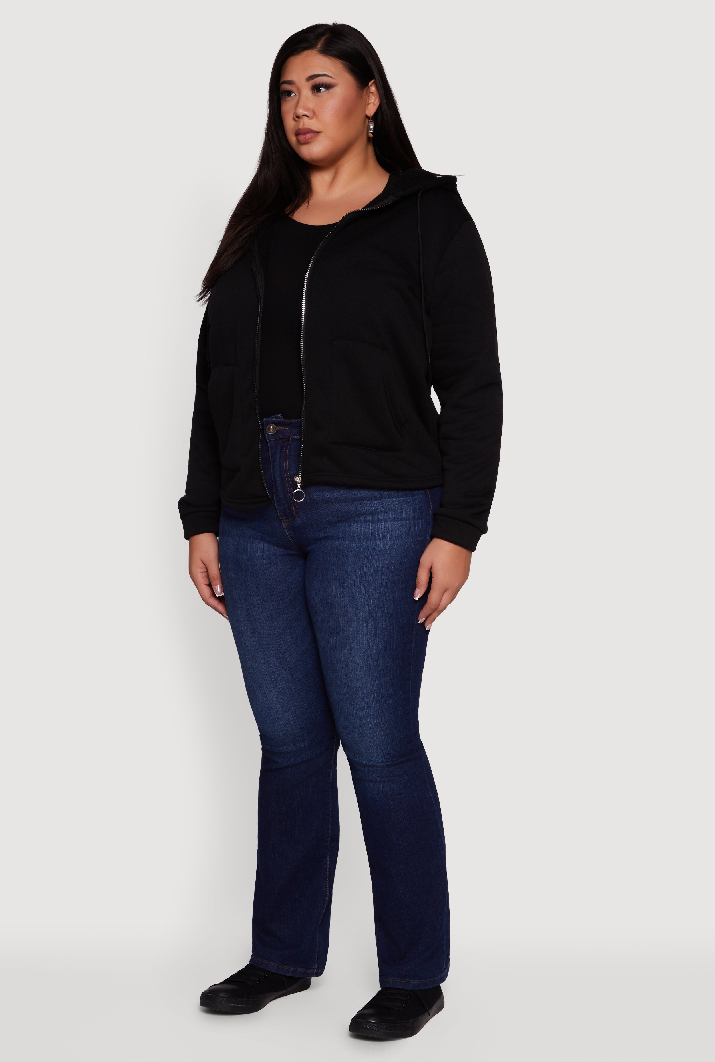 Plus Size Sherpa Lined Zip Up Hoodie