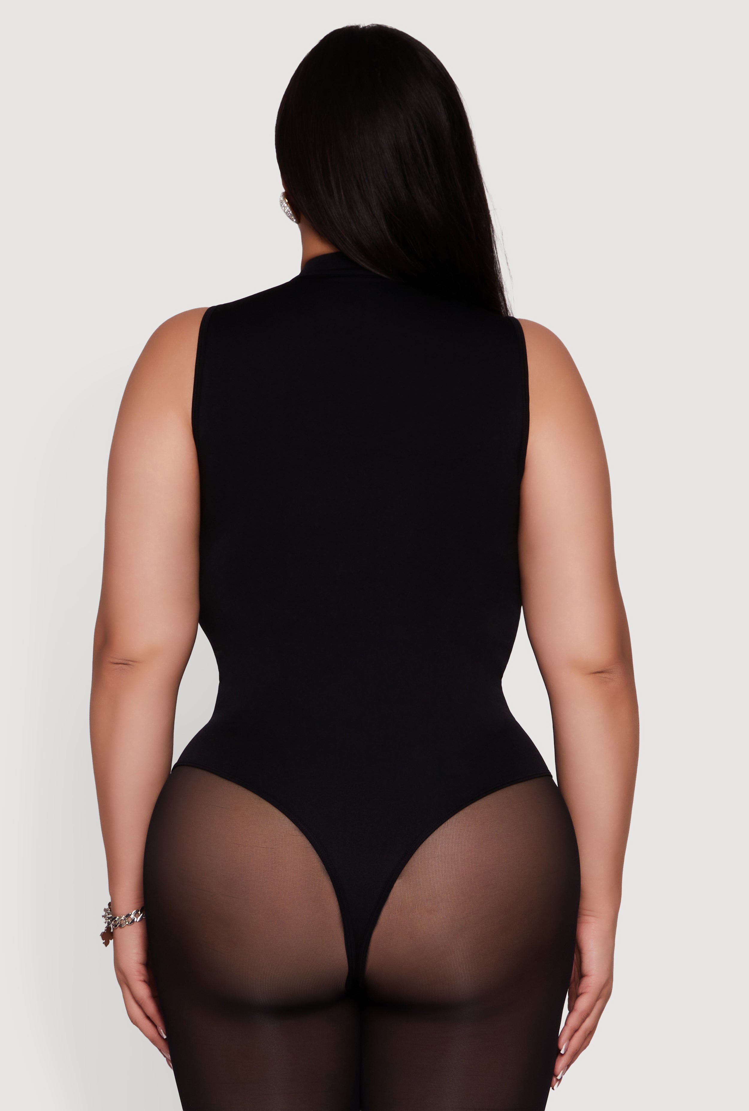Plus Size Rhinestone Seamless High Neck Bodysuit