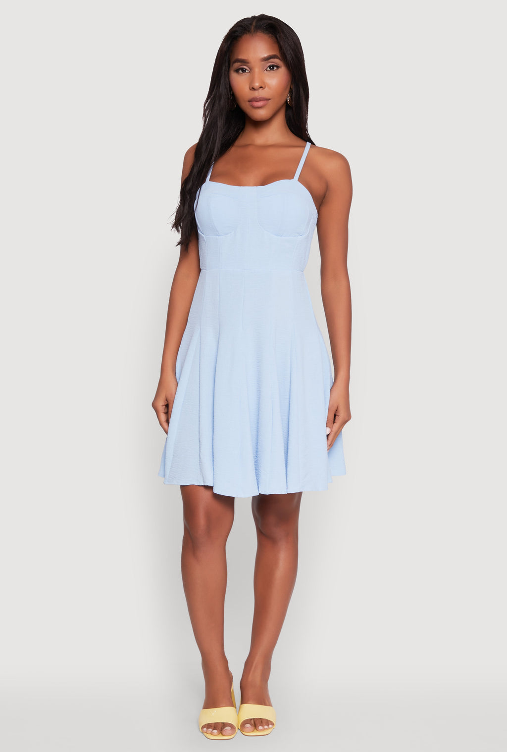 Trendy Crepe Knit Padded Bustier Skater Dress