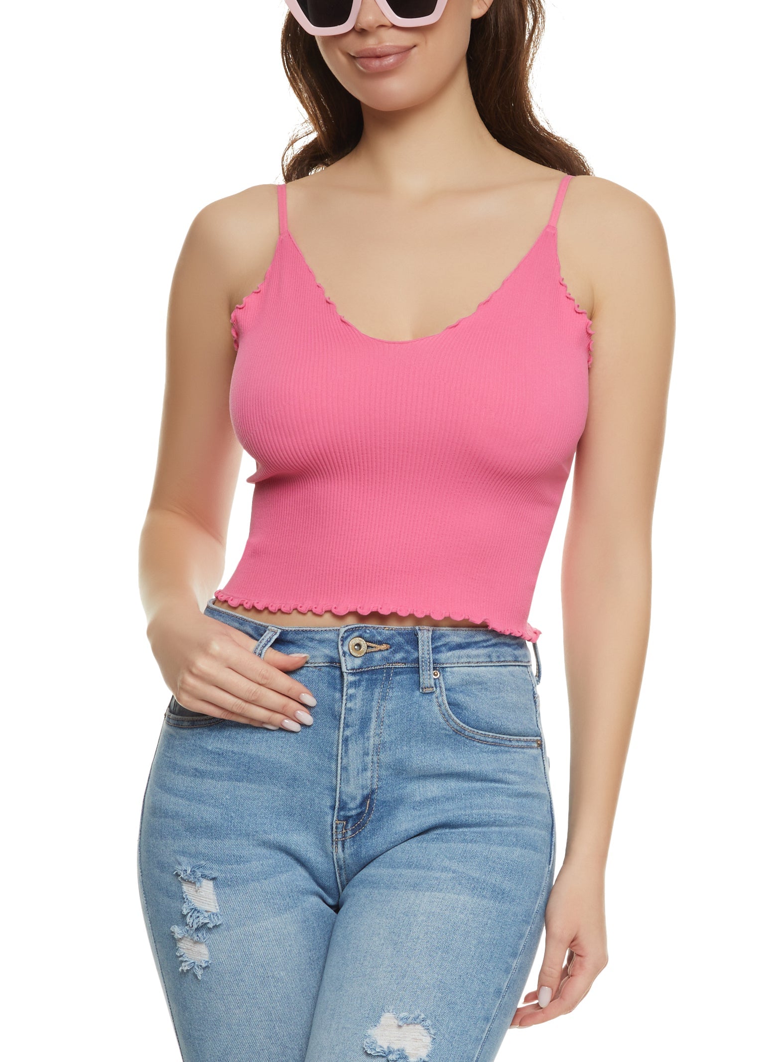 Ribbed Knit Lettuce Edge Seamless Cami