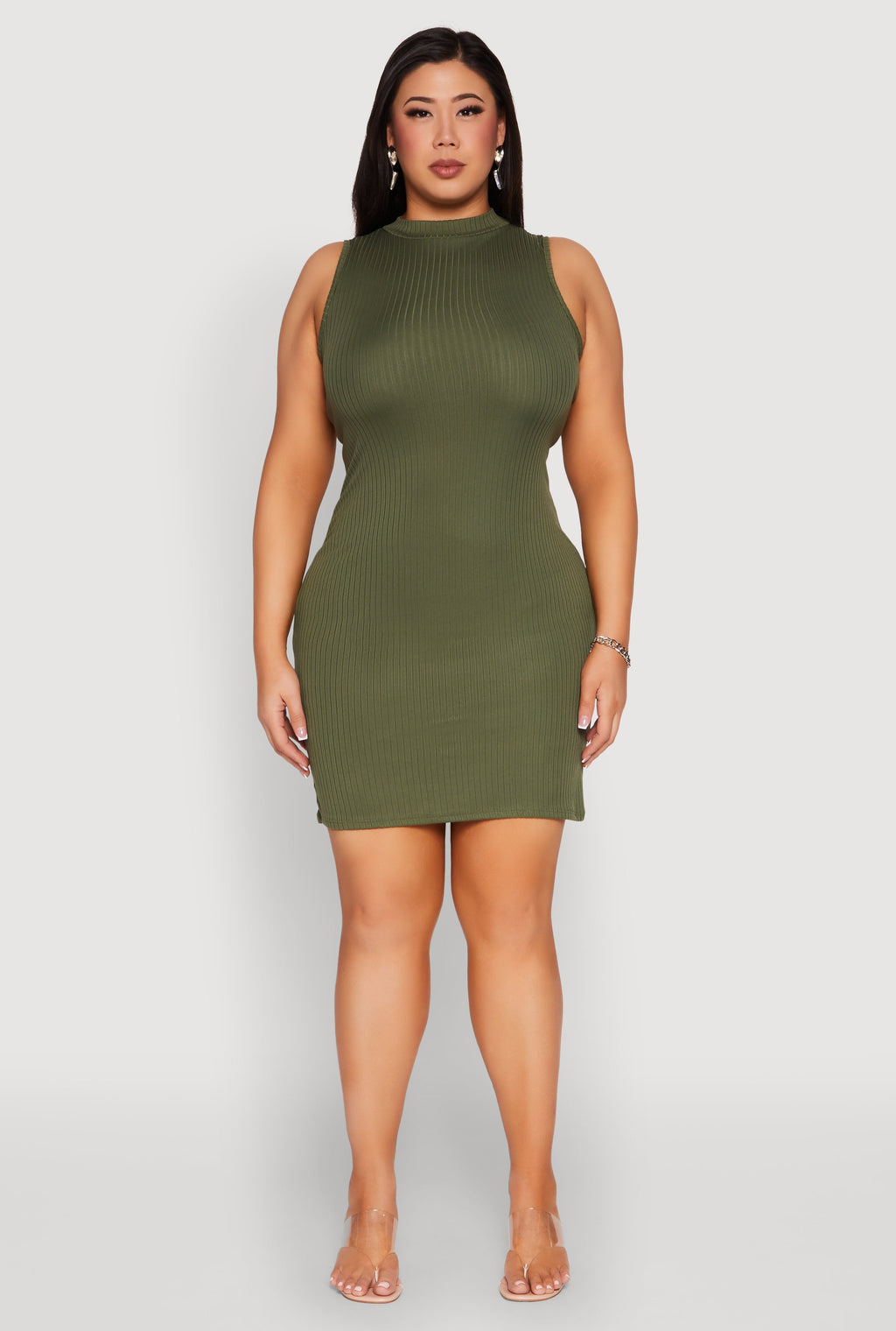 Plus Size Ribbed Knit Mock Neck Tank Dress
