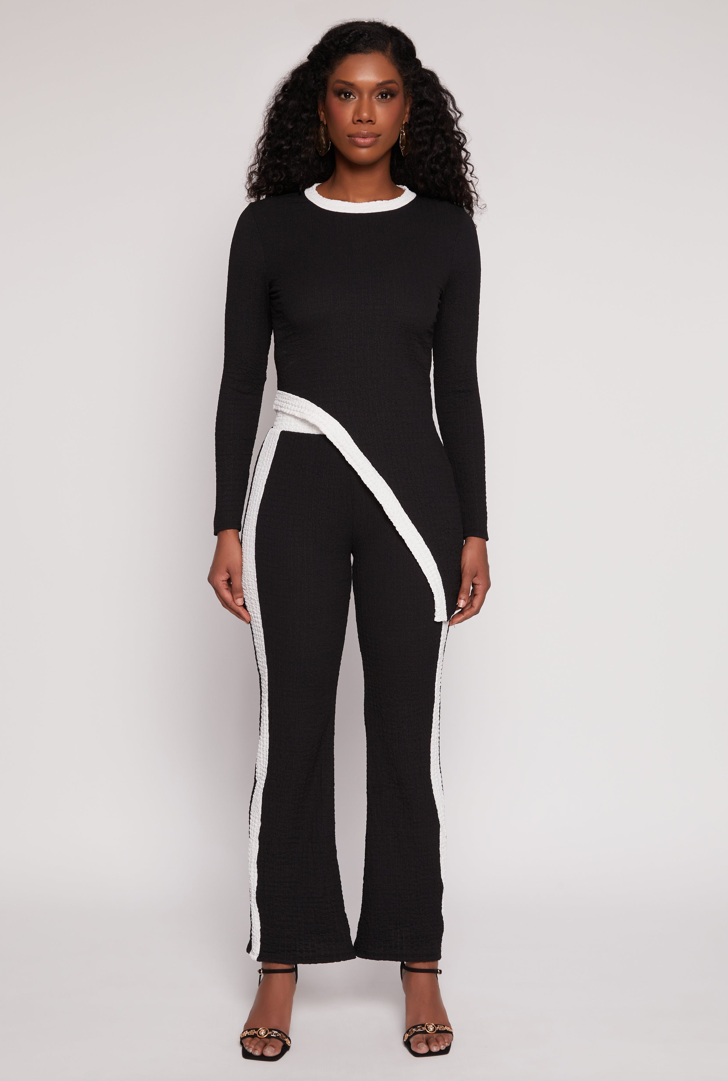 Contrast Trim Textured Knit Pants