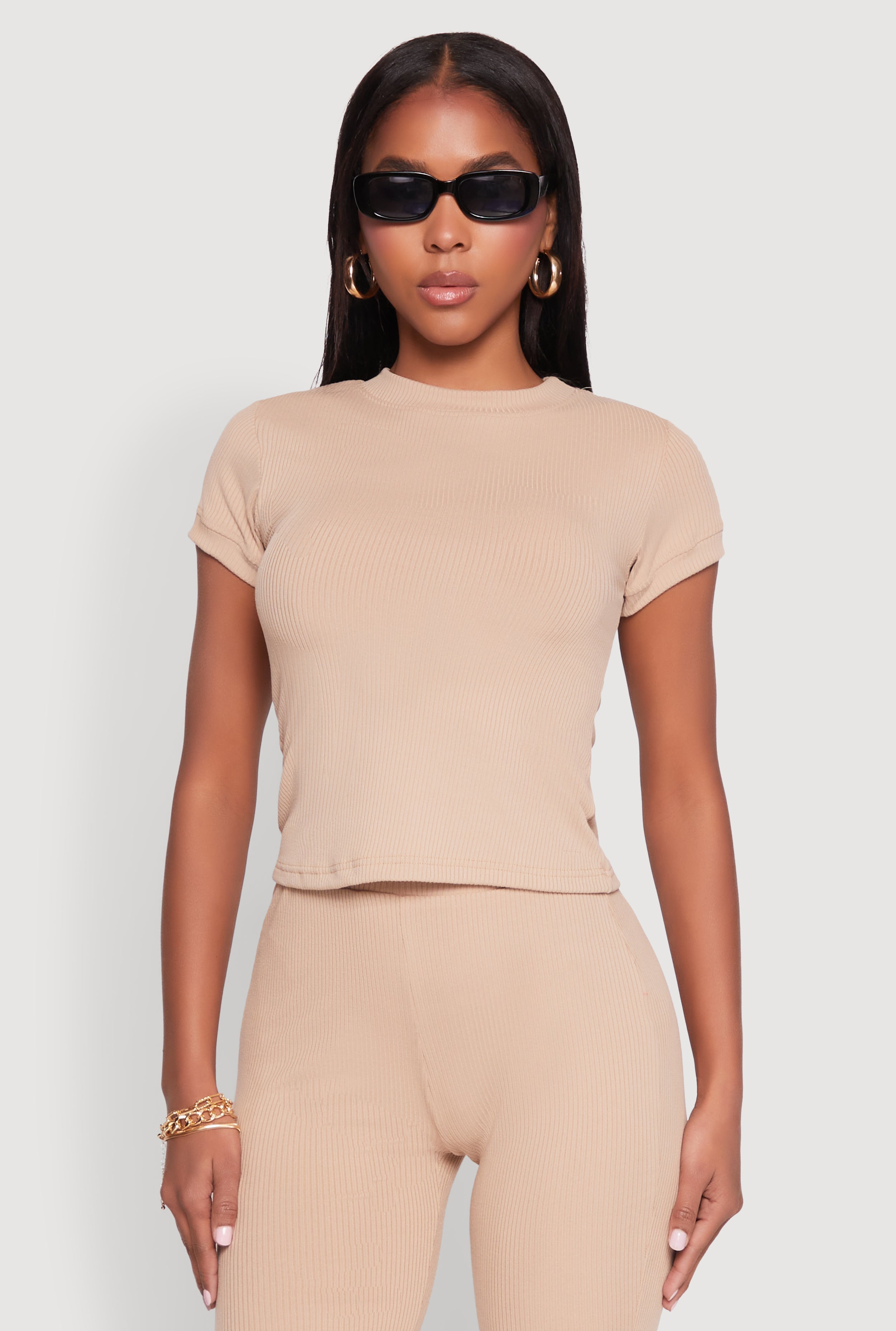 Short Sleeve Rib Knit Tee