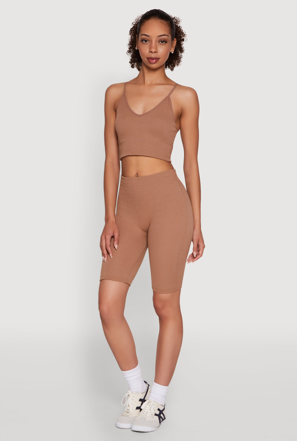 Seamless High Waisted Ribbed Knit Bike Shorts
